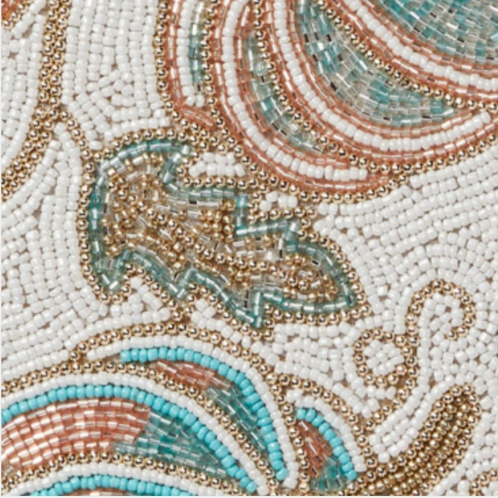 Rachel Zoe Beaded Pumpkin Placemat Centerpiece Leaf Vines Blue Gold Fall Decor - Picture 4 of 12